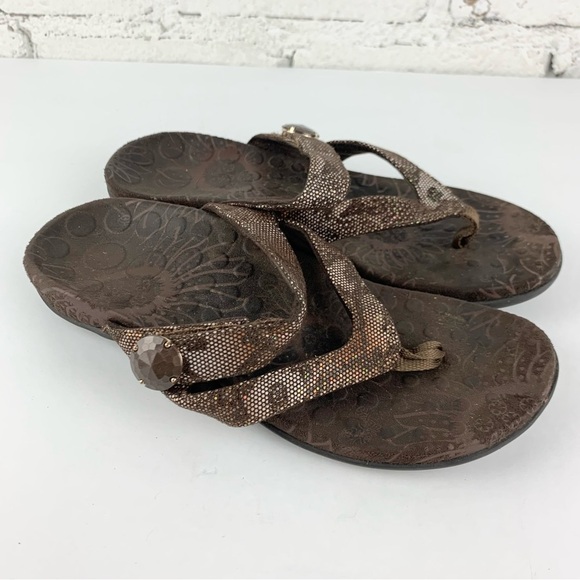 Vionic Orthaheel Cocoa Brown Snake Reptile Print Orthopedic Sandal Flip Flops 7 - Picture 4 of 8